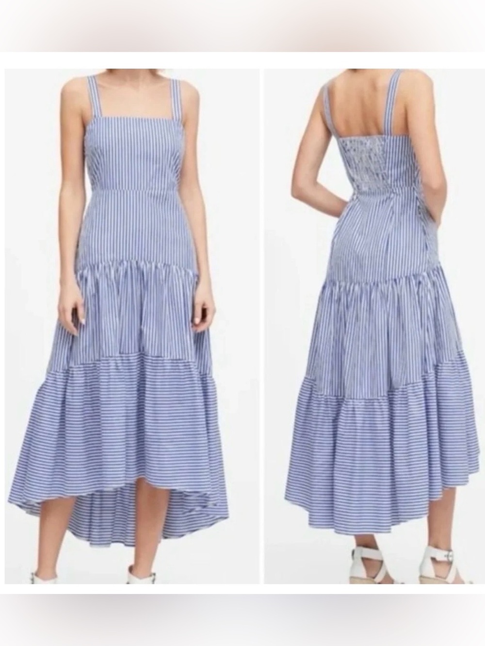 Banana Republic Blue and White Striped Asymmetrical Sundress